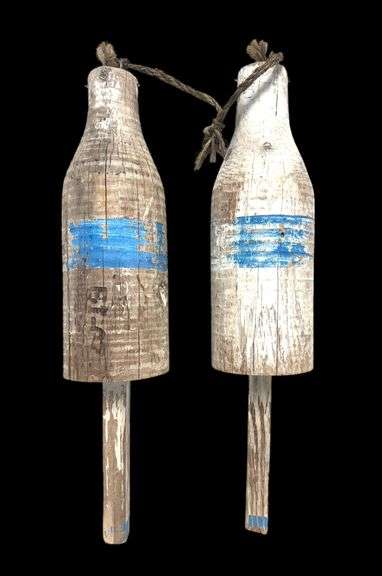 Pair of 20" Tall Nautical Weathered Wood Buoys