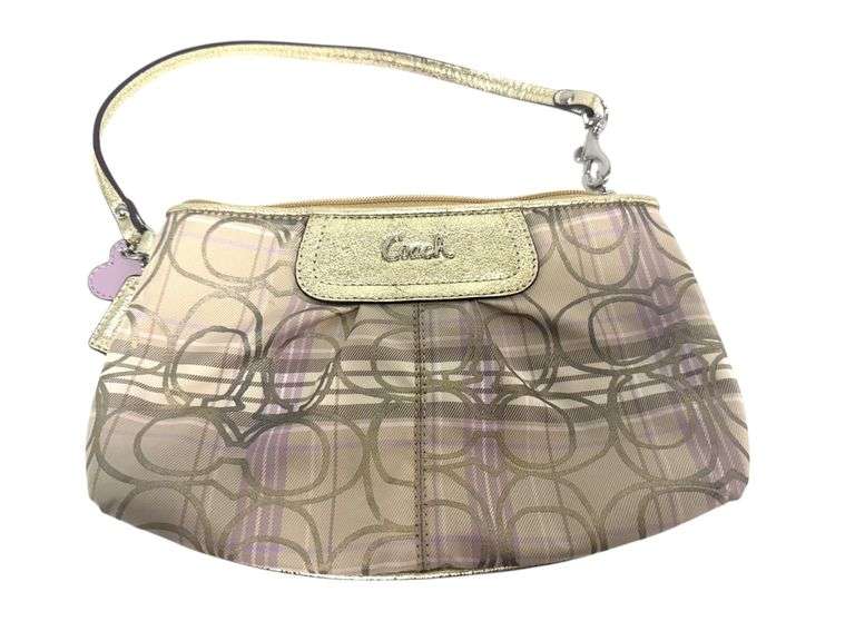 Coach Poppy Tartan Monogram Canvas Wristlet