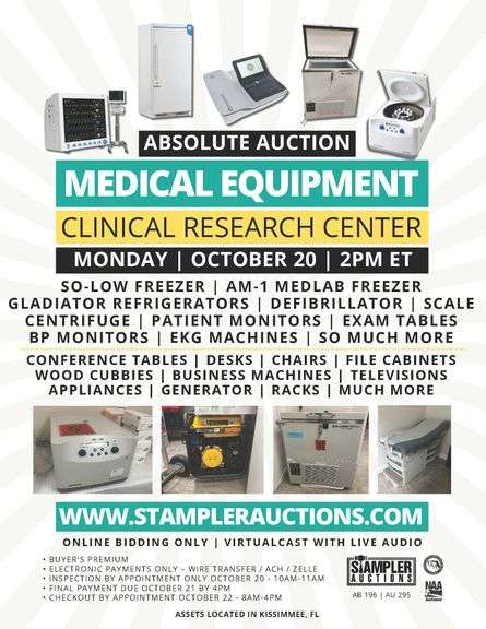 CLINICAL RESEARCH CENTER - MEDICAL EQUIPMENT / OFFICES - ABSOLUTE AUCTION