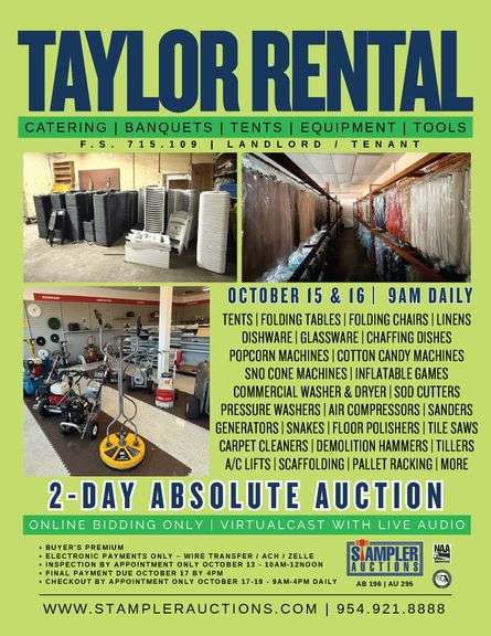 CATERING RENTALS / TENTS / TOOLS / EQUIPMENT / MORE - 2 DAY EVENT