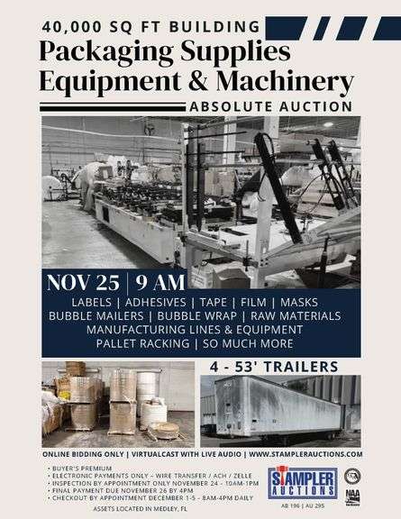PACKAGING SUPPLIES / MACHINERY & EQUIPMENT  - ABSOLUTE AUCTION