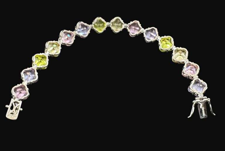 Marked Sterling Silver Multi-Colored Stone Bracelet [39.22g]