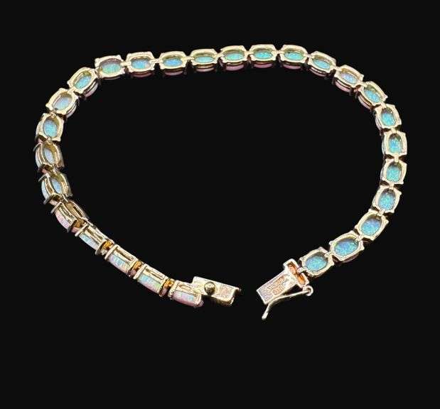 Marked Sterling Silver Faux Opal Bracelet [10.95g]