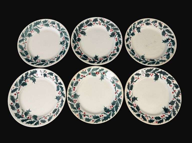 Early Luneville France Holly Berry Dessert Bowls
