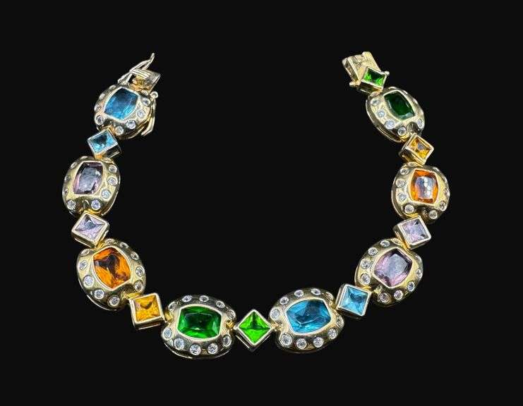 Marked Sterling Silver Multi-Colored Stone Bracelet [26.29g]