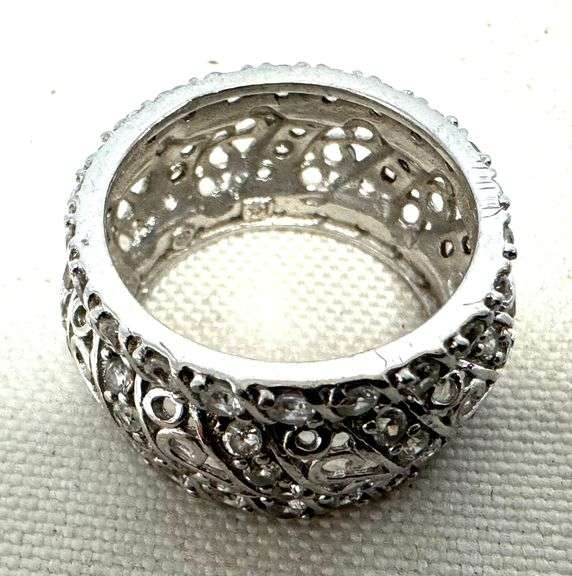 Stamped .925 Fillagree Band with Channel Set White Stones, Size 6
