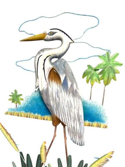Large Wood & Metal Art Heron Wall Decor ( 34" x 20" )