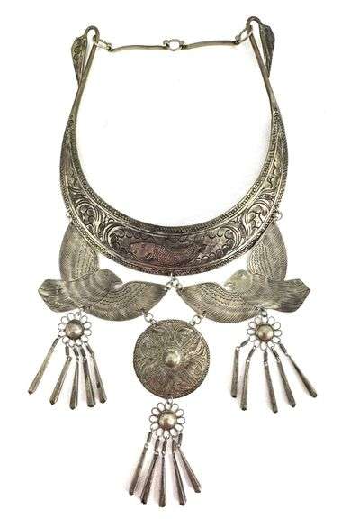 Vintage Tibetan White Metal Choker Necklace