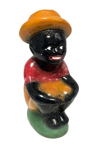 Vintage Black Americana Boy Fishing w/ Pipe Statue