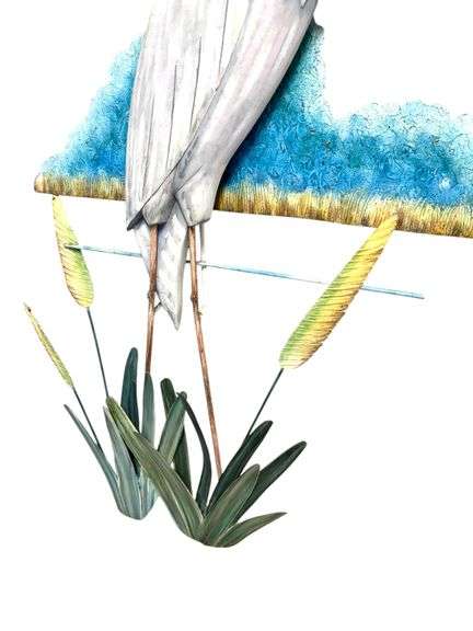 Large Wood & Metal Art Heron Wall Decor ( 34" x 20" )