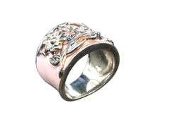 Ross-Simons Sterling Silver Blush Pink Enamel Flower Wide Band Ring Size 7