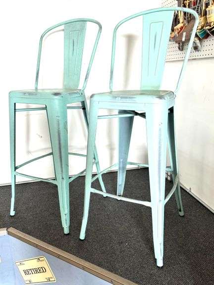 Pair of Coastal Styled Metal Bar Stools - 30" Pub Height