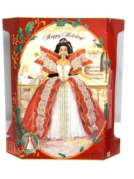 1997 Happy Holidays 10th Anniversary Hallmark Barbie, New