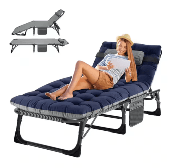 Folding Lounge Chair,5-Position Adjustable Metal Outdoor Reclining Chair,Folding Chaise Lounge Chair
