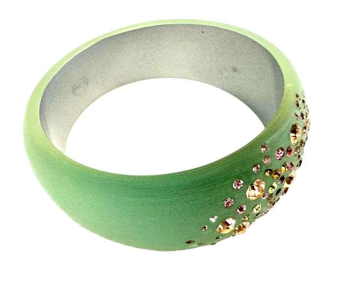After Alexis Bittar Green Frosted Lucite and Mixed Crystal Bracelet