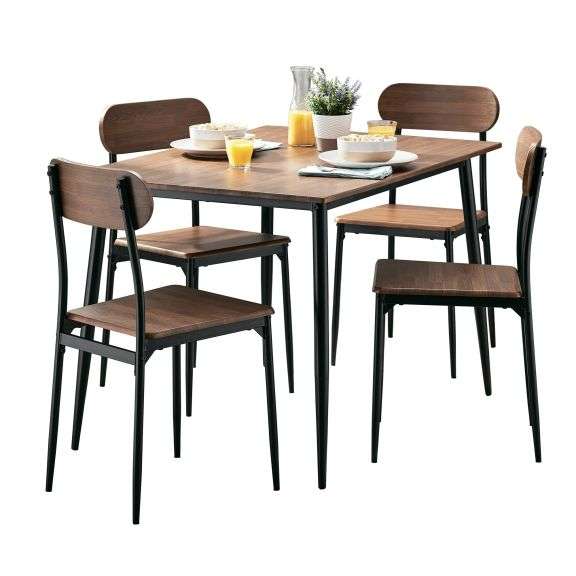 Mainstays 5-Piece Modern Wood & Metal Dining Room Set, Seats 4 for Indoor, Walnut Color - NEW!