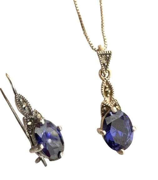 3pc Sterling Silver & Tanzanite Pendant & Earring Set