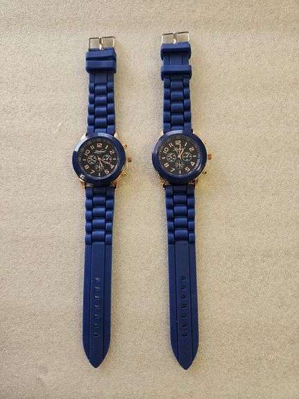 2 New Analog Quartz Dark Blue Silicone Sports Watches