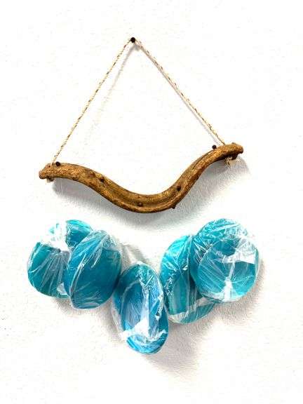 Blue Placuna Wind Chime on Driftwood, New