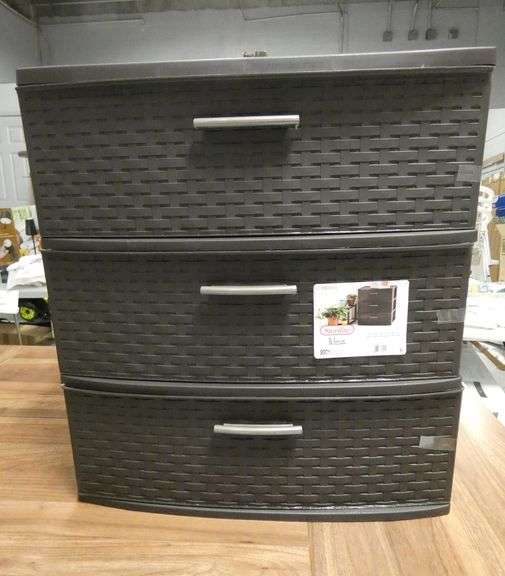 New Espresso Sterilite 3 Drawer Weave Pattern Plastic Storage Cabinet