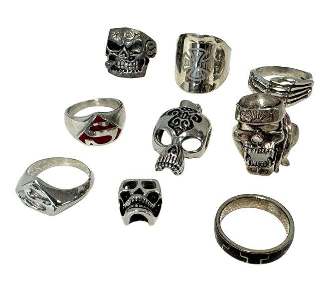 9pc Men's Biker Rings & Pendant Collection