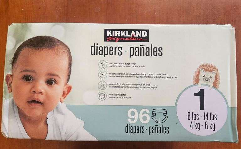 New 96 Pack Kirkland Size 1 (8 to 14lbs) Diapers