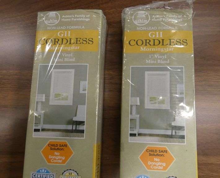 Two 57" x 64" Alabaster Cordless 1" Mini Blinds