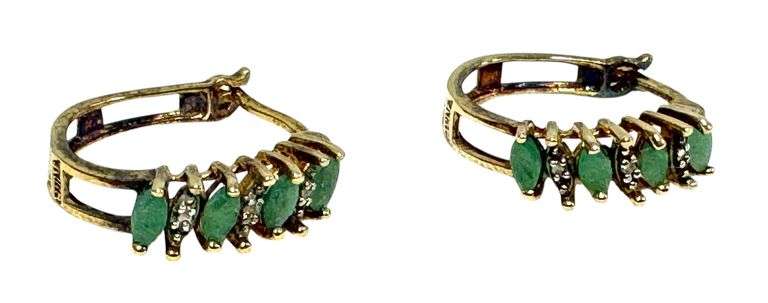 Sterling, Emerald & Diamond Earring Set