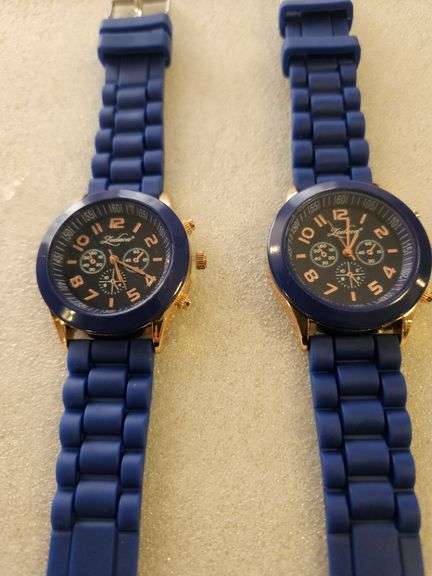 2 New Analog Quartz Dark Blue Silicone Sports Watches