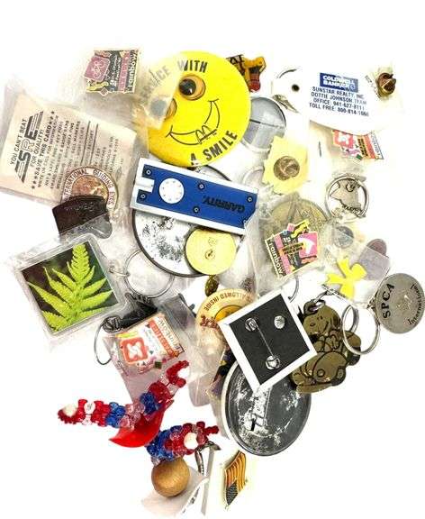 Lot of Lapel Pins, Buttons and Key Chains