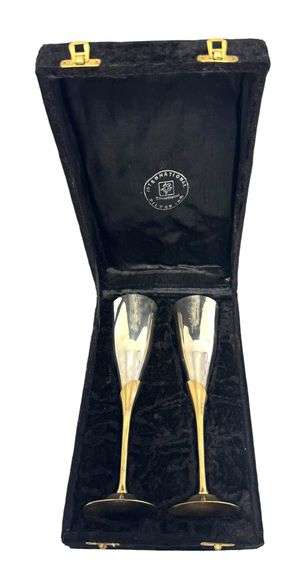Vintage Pair of International Silver Champagne Flutes in Case