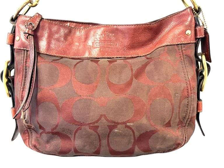 Vintage Coach Signature Maroon Canvas & Leather Logo Bag