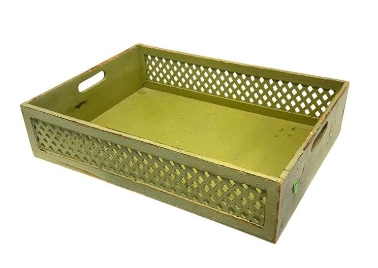 Three Hands Green Shabby Chic Fretwork Wood Tray