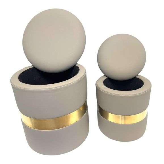Set of 2 PU Leather Round Storage Ottomans , New