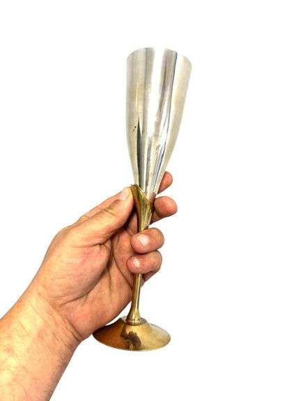 Vintage Pair of International Silver Champagne Flutes in Case