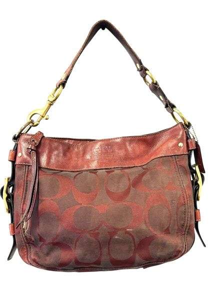 Vintage Coach Signature Maroon Canvas & Leather Logo Bag