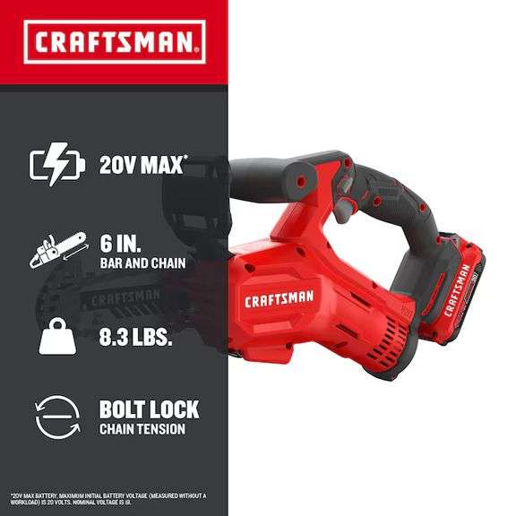 CRAFTSMAN V20 20-Volt Max 6-in Cordless Chainsaw - Tool Only