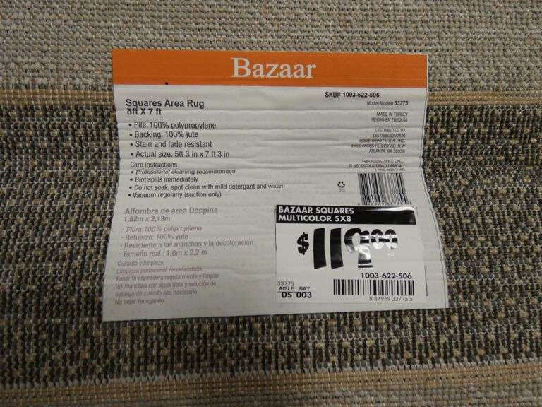 New 62"x85" Bazaar Squares Area Rug
