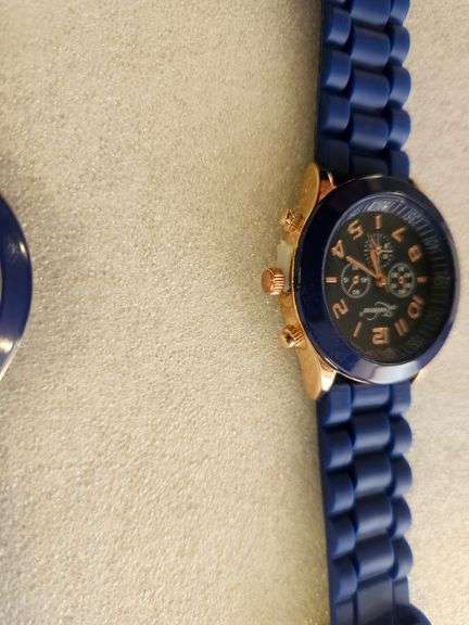 2 New Analog Quartz Dark Blue Silicone Sports Watches
