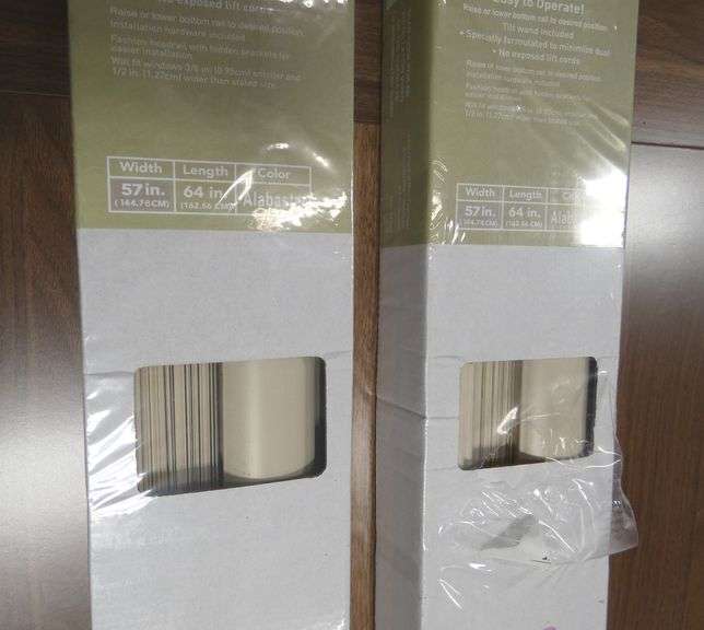Two 57" x 64" Alabaster Cordless 1" Mini Blinds