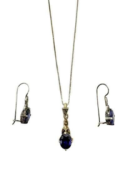 3pc Sterling Silver & Tanzanite Pendant & Earring Set