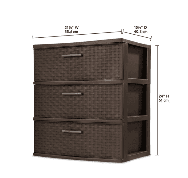 New Espresso Sterilite 3 Drawer Weave Pattern Plastic Storage Cabinet
