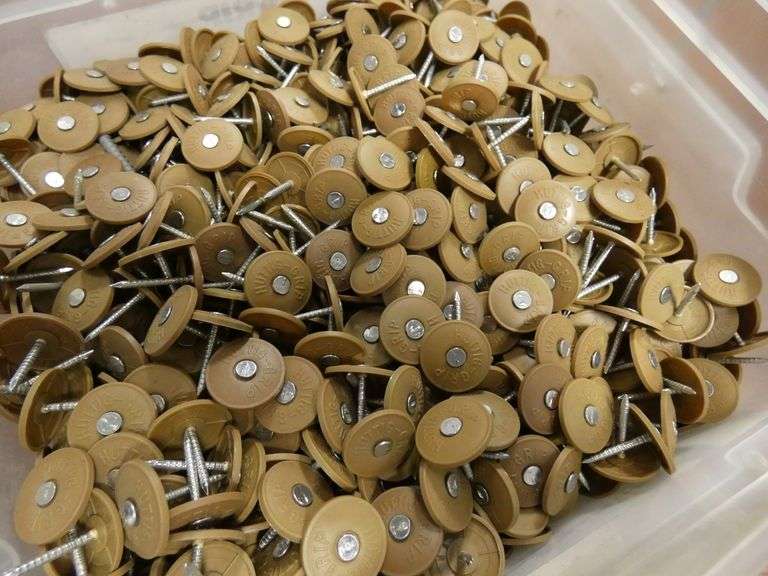 Bucket of 1" Plastic Cap Roofing Nails