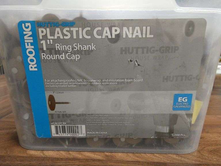 Bucket of 1" Plastic Cap Roofing Nails