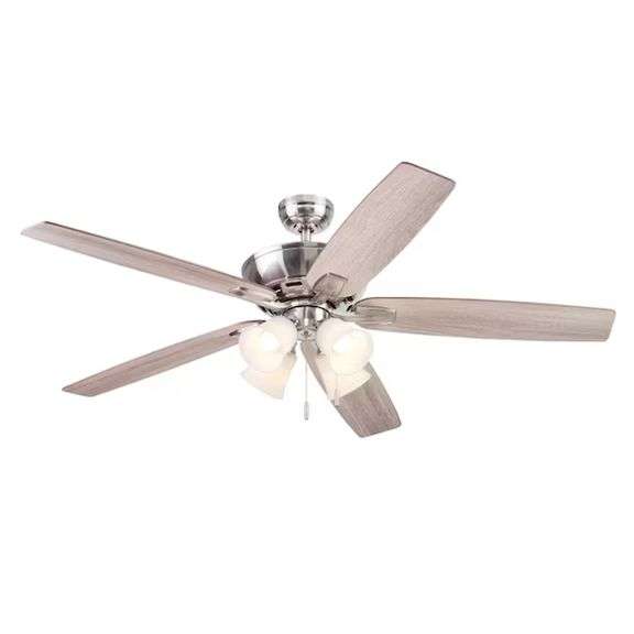 Harbor Breeze Macon Bay 62-in Brushed Nickel with Driftwood/Toffee Blades Ceiling Fan With Light ( 5