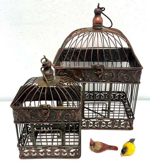 2pc Metal Bird Cage w/ 2 Birds