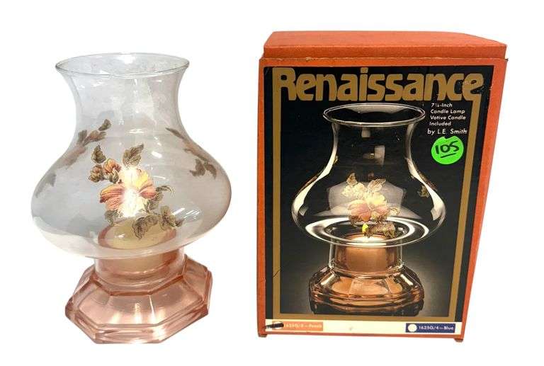 Vintage L.E. Smith Renaissance Candle Lamp Glass 7.25"