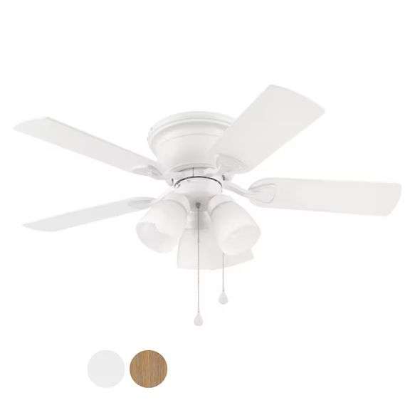 Harbor Breeze Centreville 42-in Flush Mount White with White/blonde Blades Ceiling Fan With Light ( 