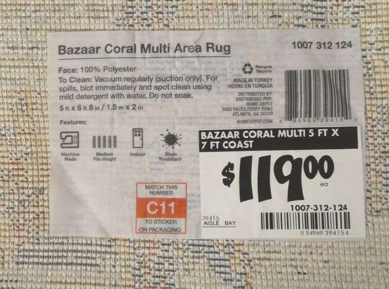 New 5' x 6' 8" Coral Bazaar Rug