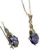 3pc Sterling Silver & Tanzanite Pendant & Earring Set
